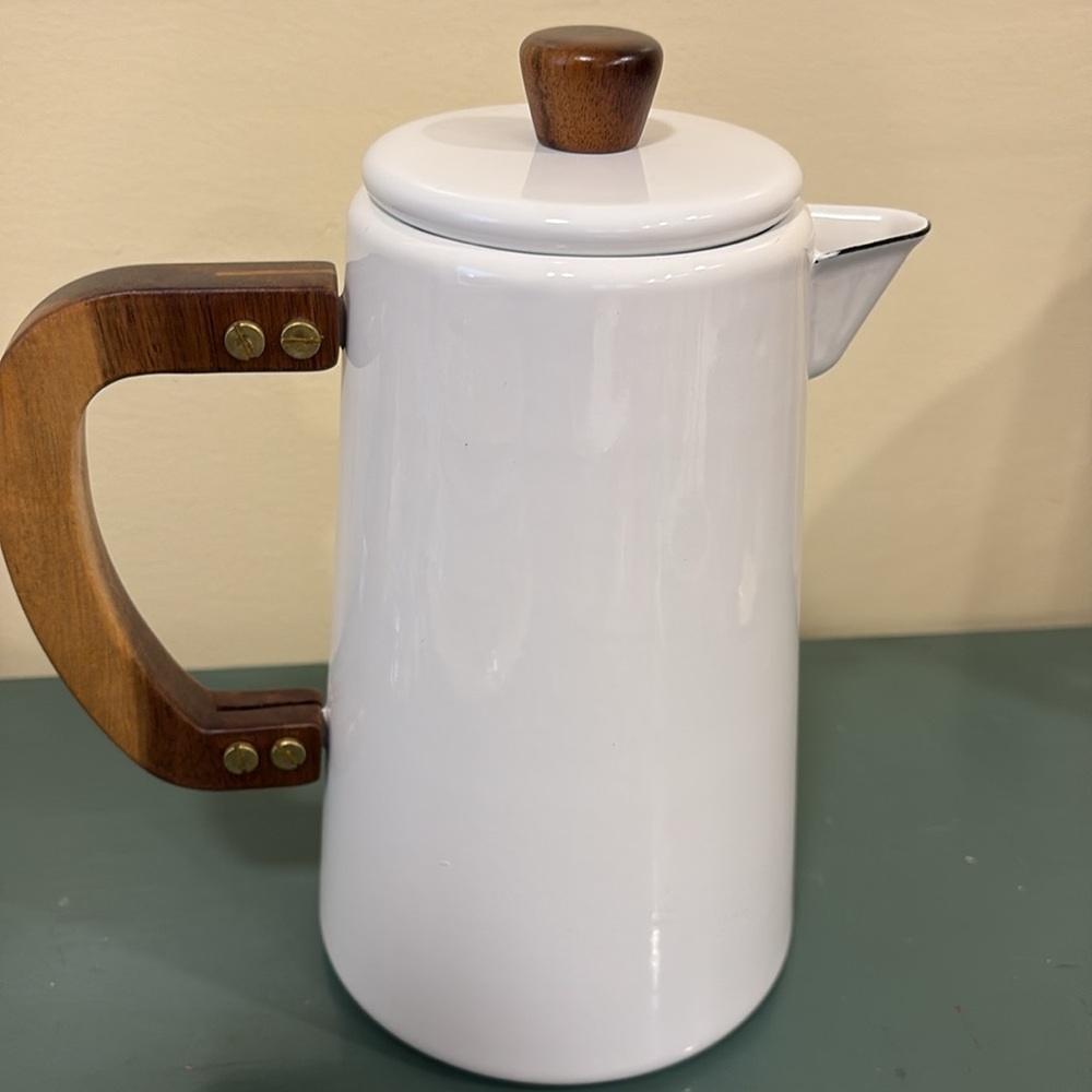 Hearth & Hand Magnolia White Enamel 6-cup Coffee Pot with Wood Accents - Picture 3 of 8